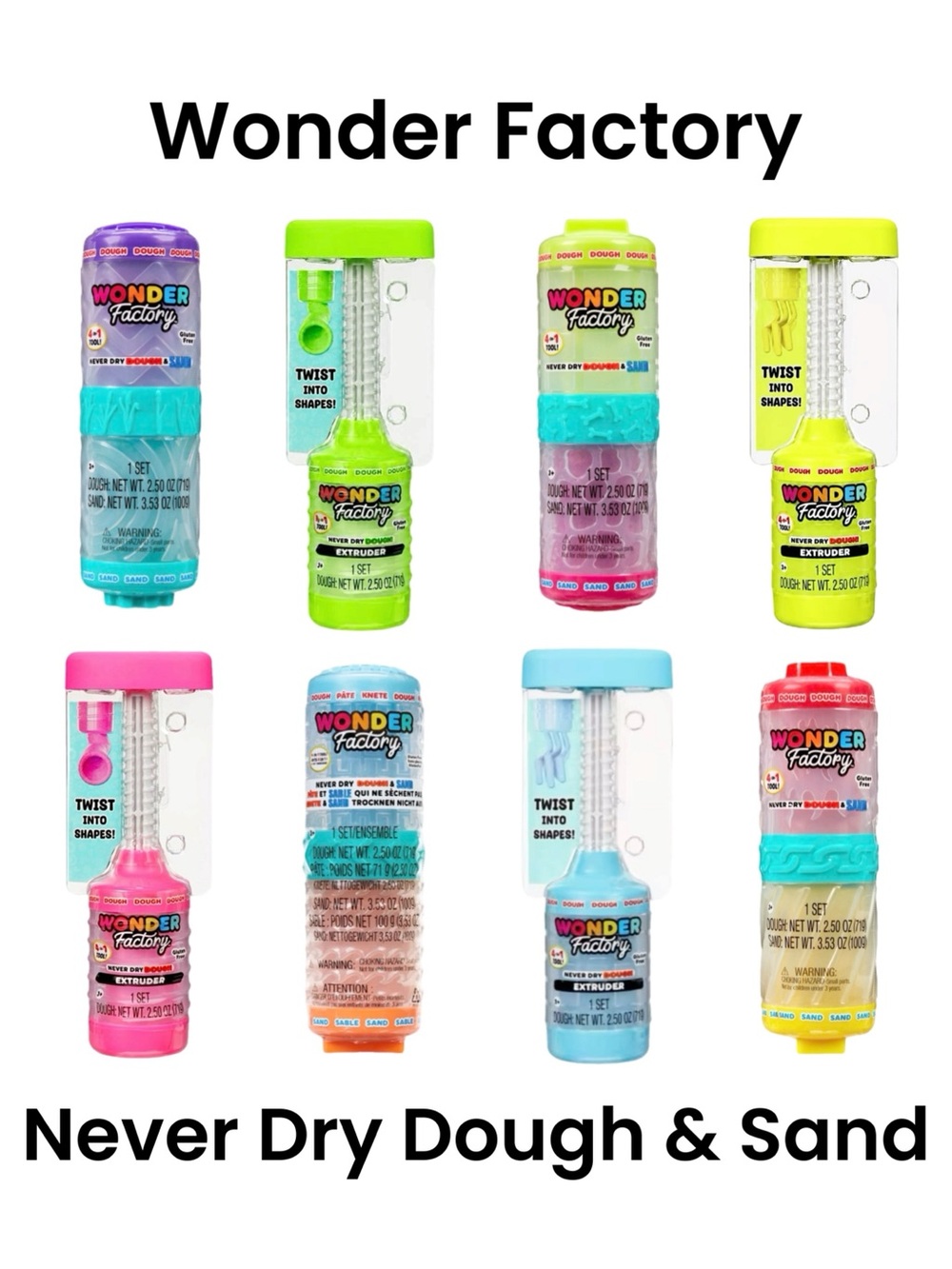 8 Piece Wonder Factory Never Dry Dough & Sand Starter Set
